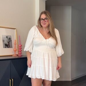 White smocked mini dress